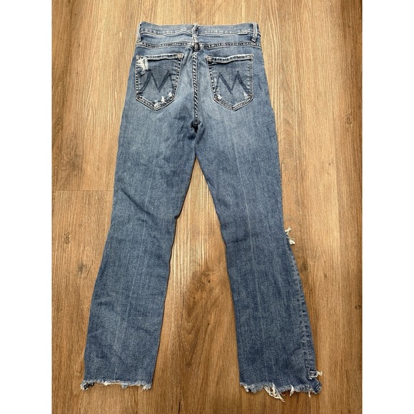 MOTHER Denim - Mother The Insider Crop Step Chew in Dancing on Coals Distressed Blue Jeans Sz26